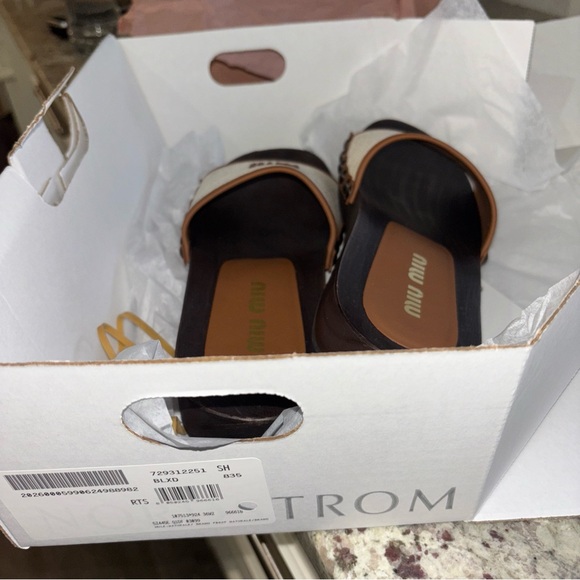 Miu Miu Logo Canvas & Leather Trim Clogs 30 MM Slides Sandals Italy 36 US 6 New - Picture 7 of 7